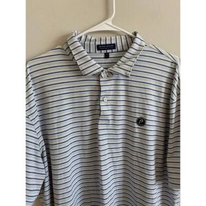 Peter Millar Crown Crafted Golf Logo Polo Shirt Men’s Size XL Striped Blue White